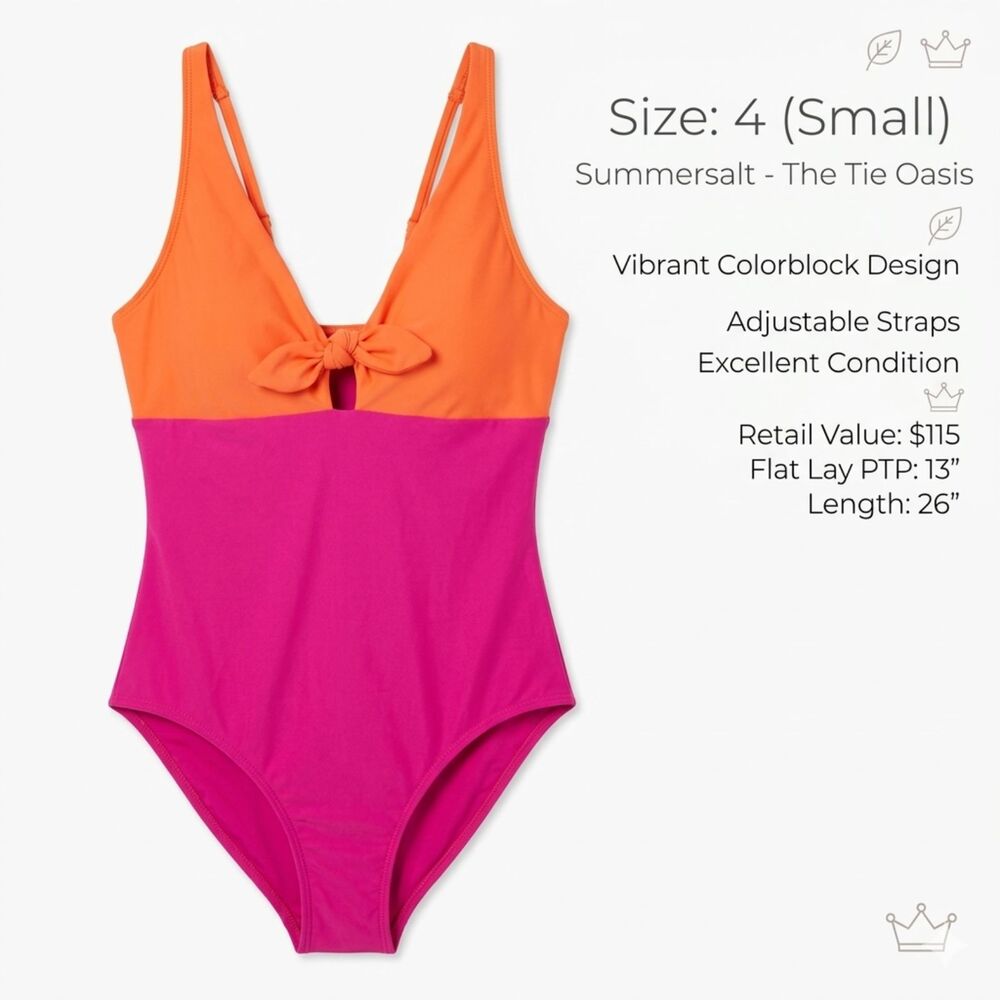 Summersalt The Tie Oasis Colorblock One‎ Piece Swimsuit - Pink & Orange - Size 4